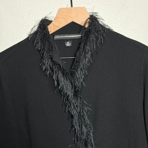 Linda Allard Ellen Tracy Womens Wool Jacket 10 Black Feather Quiet Luxury Blazer - Picture 7 of 10